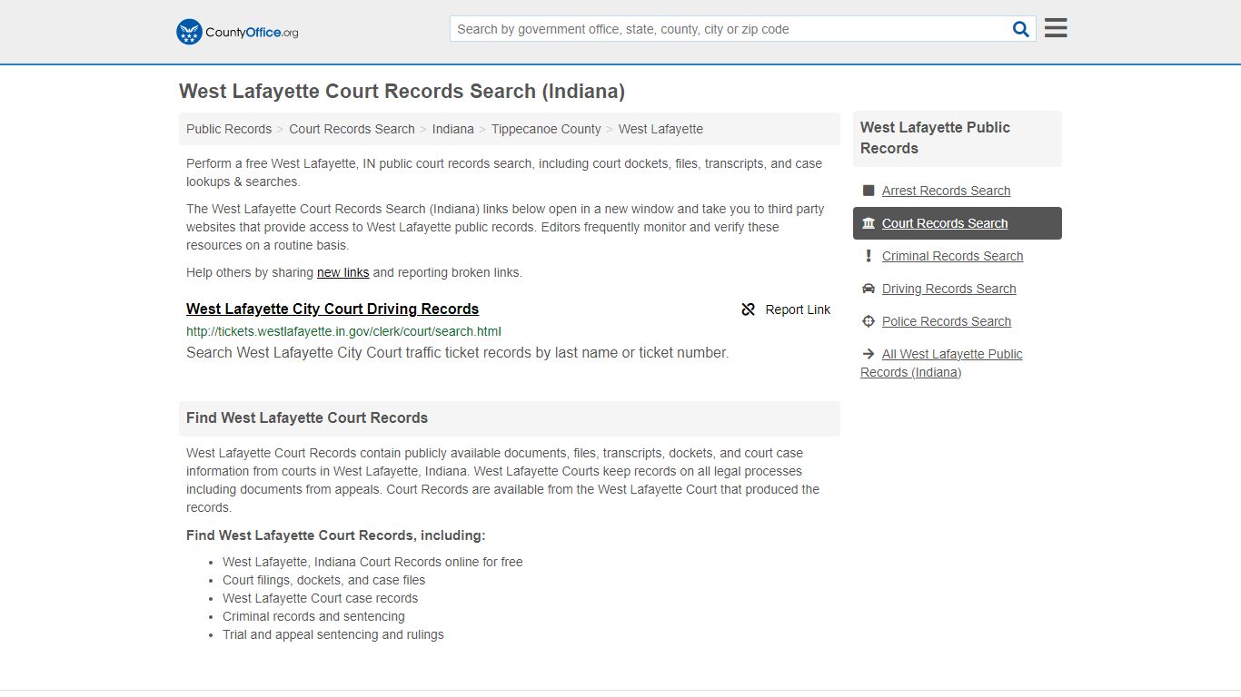 West Lafayette Court Records Search (Indiana) - County Office